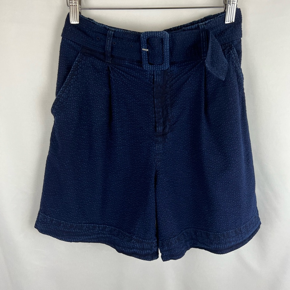 Women's Navy Blue Belted Shorts